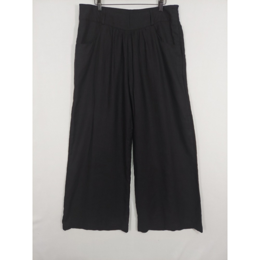 Mascara Black Linen Pleated Wide Leg Trousers Tailored High Rise Pants Pockets 1